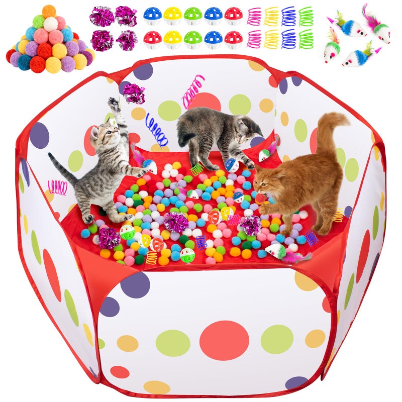 Veerlogix Cat Ball Pit with Balls for Cats, 176 Pcs Interactive Cat Toys for Bored Indoor Cats Self Play Cat Enrichment Toys for Fun and Exercise, Pom Pom Balls Jingle and Crinkle Ball, Springs and Mice toy - Image 1