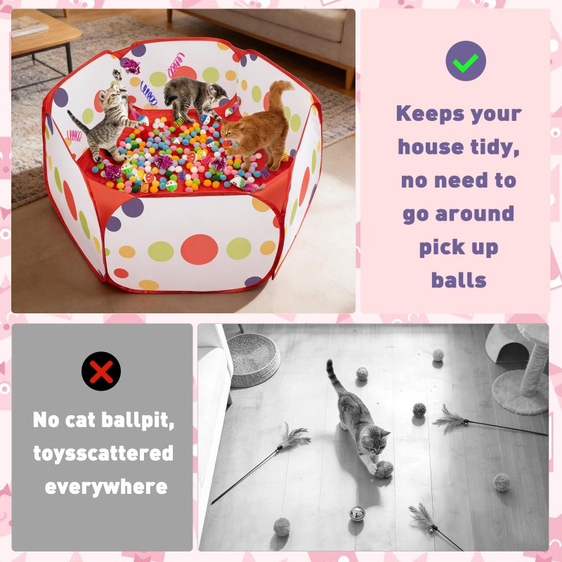 Veerlogix Cat Ball Pit with Balls for Cats, 176 Pcs Interactive Cat Toys for Bored Indoor Cats Self Play Cat Enrichment Toys for Fun and Exercise, Pom Pom Balls Jingle and Crinkle Ball, Springs and Mice toy - Image 5