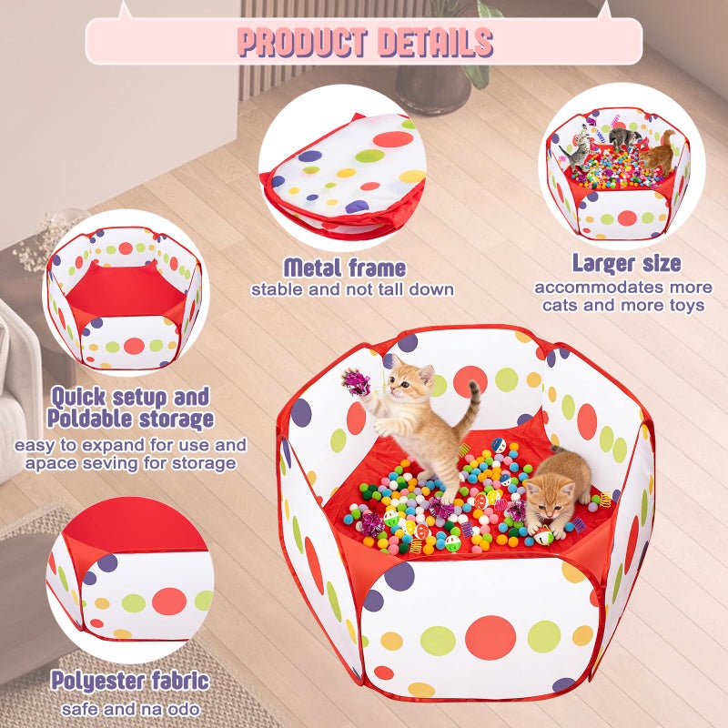 Veerlogix Cat Ball Pit with Balls for Cats, 176 Pcs Interactive Cat Toys for Bored Indoor Cats Self Play Cat Enrichment Toys for Fun and Exercise, Pom Pom Balls Jingle and Crinkle Ball, Springs and Mice toy - Image 3