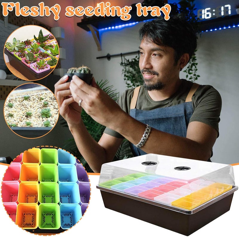ويوبلز صينية إنبات البذور، 20 خلية، صينية بدء زراعة الشتلات/النباتات السميكة مع قبة رطوبة قابلة للتعديل وقاعدة، صواني زراعة الدفيئة لزراعة بذور الخضراوات والفواكه في الدفيئة والحديقة والمشاتل (أ) - Image 2
