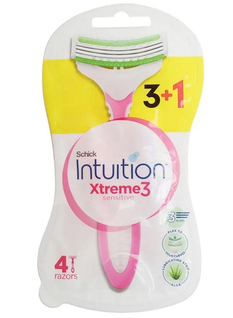 شيك مجموعة شفرات الحلاقة Intuition Xtreme3 ​​Sensitive، 4 شفرات، 3 شفرات، شريط ترطيب بخلاصة الصبار، 3+1 - Image 1