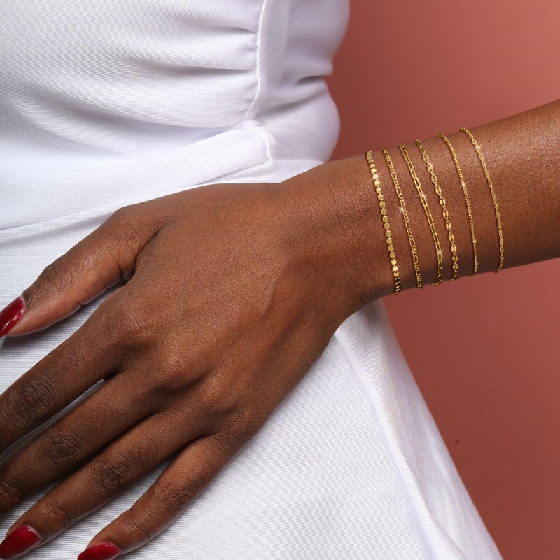 Tewiky Waterproof Gold Bracelets for Women Non Tarnish - Dainty Stack 14K Gold Plated/Sterling Silver Chain Bracelets Set Adjustable Trendy Jewelry for Women - Image 2