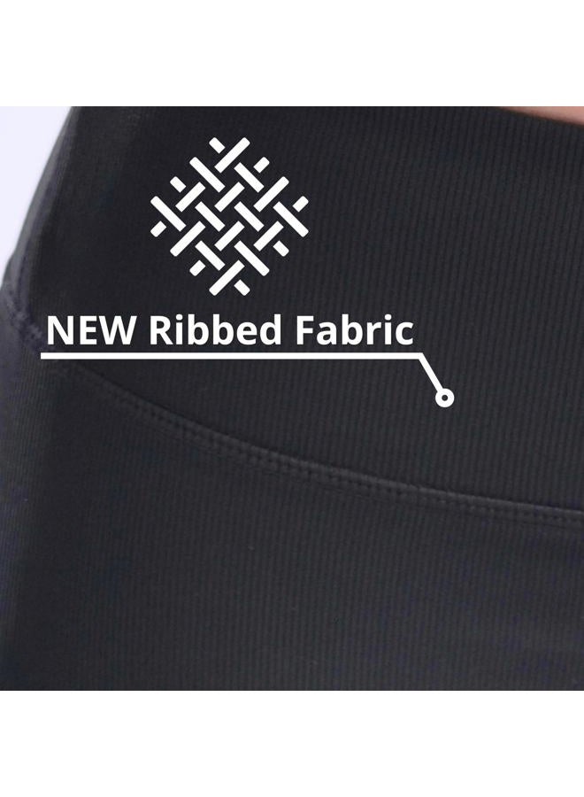 CompressionZ High Waist Ribbed Leggings for Women, Yoga Pants for Tummy Control Gym & Workout Black - Image 3