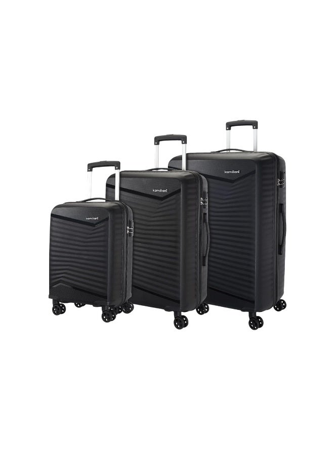 Kamiliant by American Tourister Rock-Lite 99L Hard Sided Trolley Bag for Men & Women with 3 Digit Combination Lock, Set of 3pc (Small, Medium & Large) - Black - Image 1