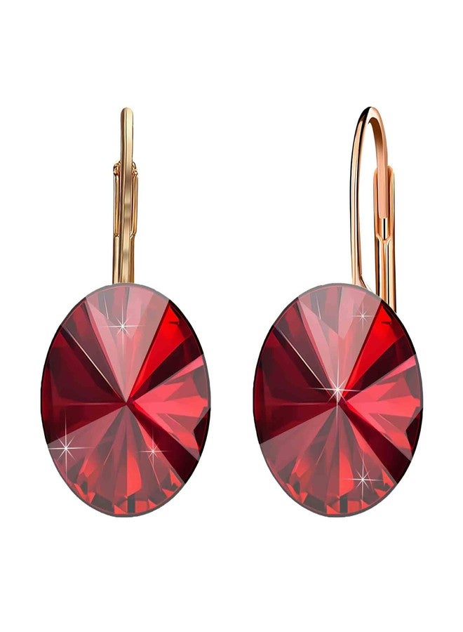 EVEVIC Austrian Crystal Round Drop Leverback Earrings for Women 14K Rose Gold Plated Hypoallergenic Jewelry (Red) - Image 1
