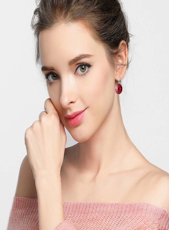 EVEVIC Austrian Crystal Round Drop Leverback Earrings for Women 14K Rose Gold Plated Hypoallergenic Jewelry (Red) - Image 2