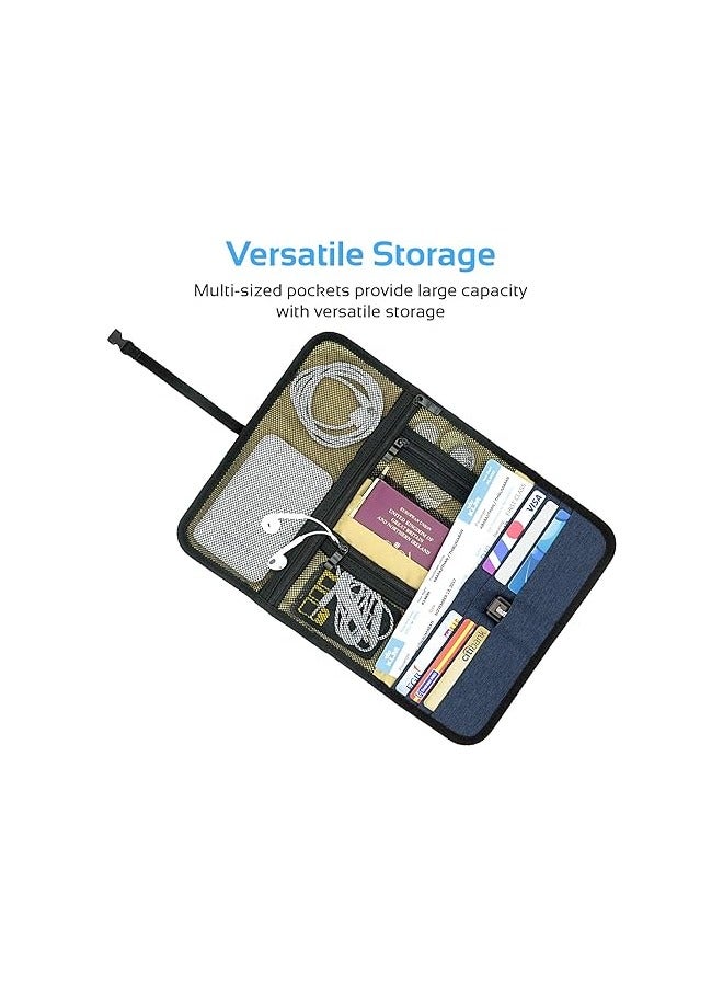 PROMATE Accessories Organiser, Multi-Purpose Electronic Accessories Pouch with Water-Resistance and 14 Storage Pocket for Cable, Card, Hard Drive, Pen, Adapter, Travelpack-L Blue  - Image 5