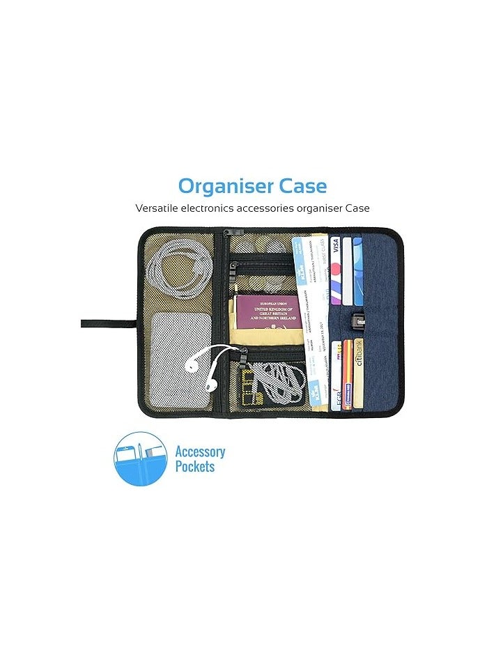 PROMATE Accessories Organiser, Multi-Purpose Electronic Accessories Pouch with Water-Resistance and 14 Storage Pocket for Cable, Card, Hard Drive, Pen, Adapter, Travelpack-L Blue  - Image 3