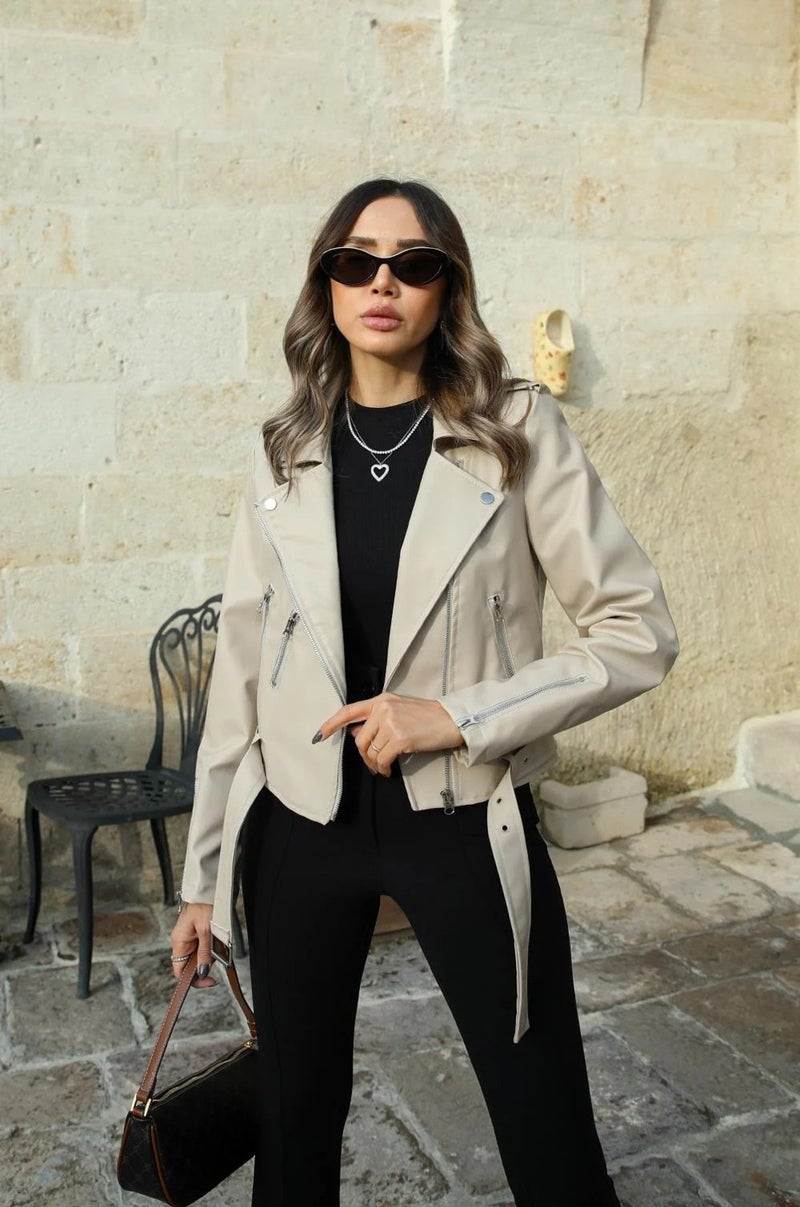 Işılda Fashion Women's Clothing Stone Faux Leather Jacket  - Image 2