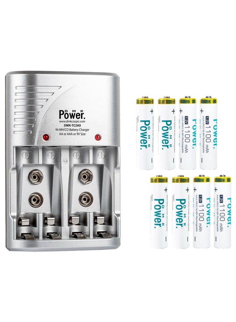 DMK Power 8pcs AAA Rechargeable Battery with Smart Recharge Charger for AA AAA NiCd 9V NiMh Batteries for House hold devices, toys, remote, flash light, radio, clock - Image 1