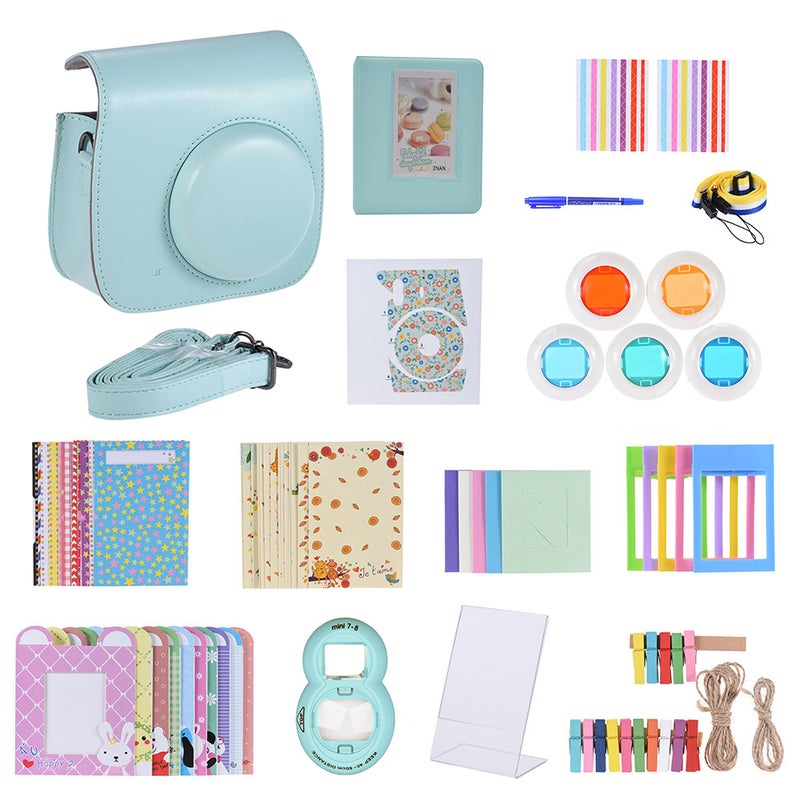 14 in 1 Instant Camera Accessories Bundle Kit Accessory Replacement for Fujifilm Instax Mini 9/8+/8 include Case/Strap/Sticker/Selfie Lens/5 Filter/Album/4 Kinds Film Frame/40 Corner Sticker/Corner Sticker/Pen, Ice Blue - Image 5