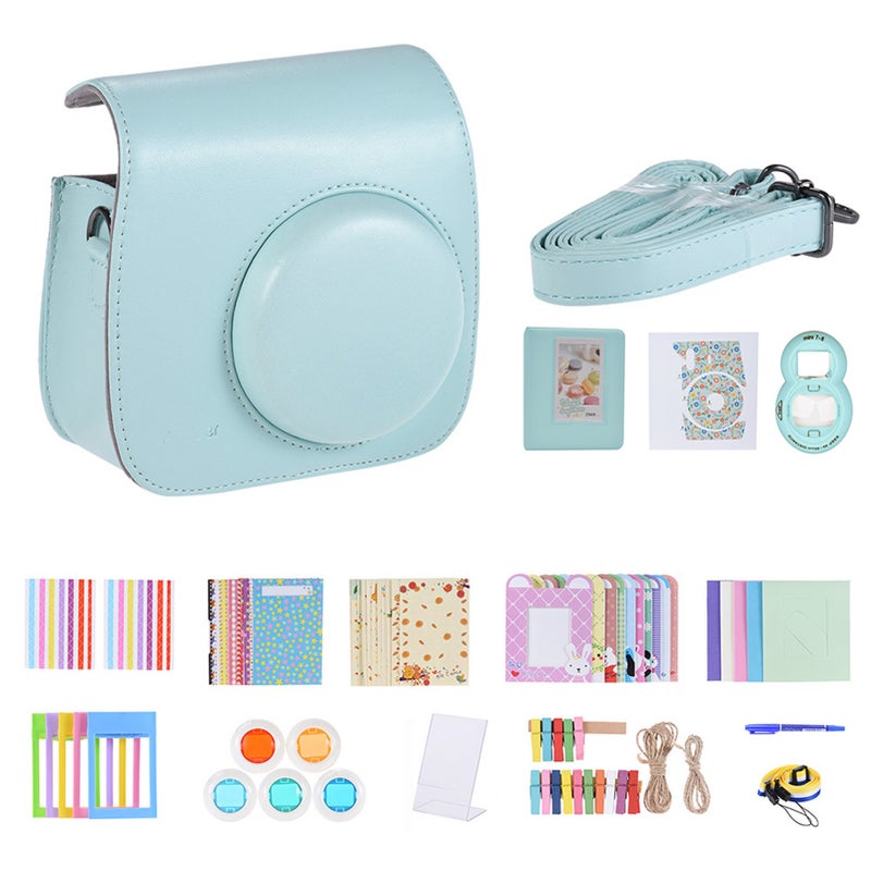 14 in 1 Instant Camera Accessories Bundle Kit Accessory Replacement for Fujifilm Instax Mini 9/8+/8 include Case/Strap/Sticker/Selfie Lens/5 Filter/Album/4 Kinds Film Frame/40 Corner Sticker/Corner Sticker/Pen, Ice Blue - Image 1