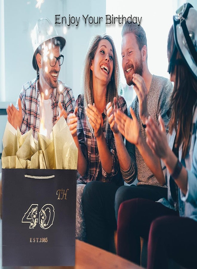 Jaywayang 40th Birthday Black Large Gift Bag with Card and Tissue Paper, Metallic Printing Keepsake Gift Vintage Bag for Men Women, 1985 Wife Husband 40 Year Old Party Paper Bag for Gifts Wrapping. - Image 3