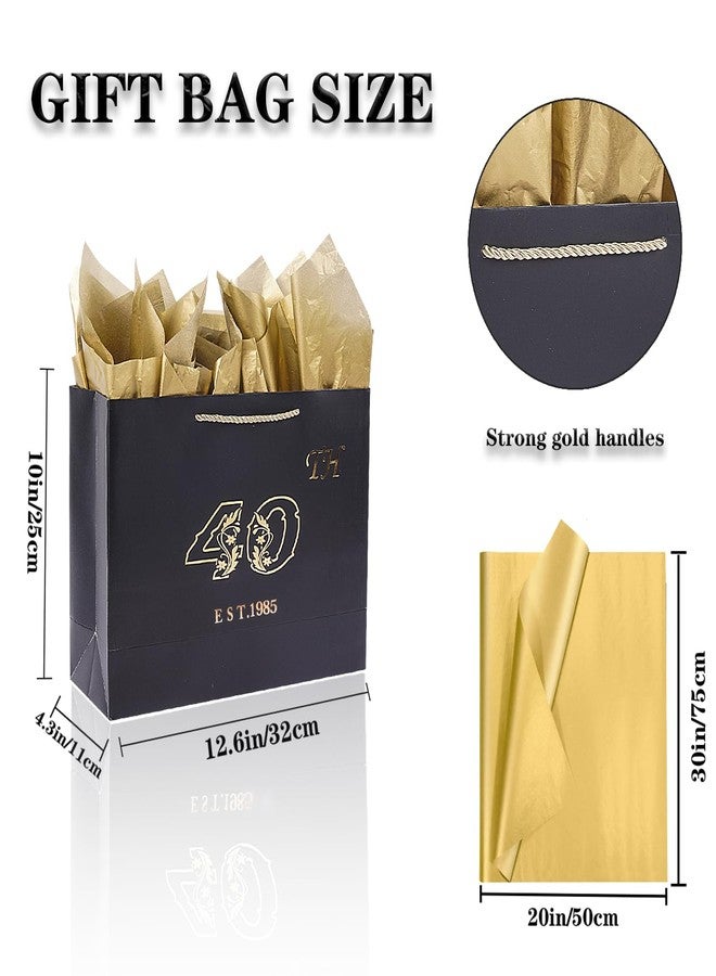 Jaywayang 40th Birthday Black Large Gift Bag with Card and Tissue Paper, Metallic Printing Keepsake Gift Vintage Bag for Men Women, 1985 Wife Husband 40 Year Old Party Paper Bag for Gifts Wrapping. - Image 2