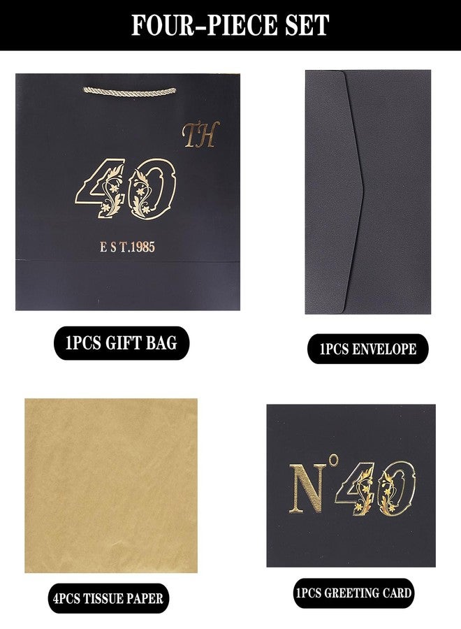 Jaywayang 40th Birthday Black Large Gift Bag with Card and Tissue Paper, Metallic Printing Keepsake Gift Vintage Bag for Men Women, 1985 Wife Husband 40 Year Old Party Paper Bag for Gifts Wrapping. - Image 5