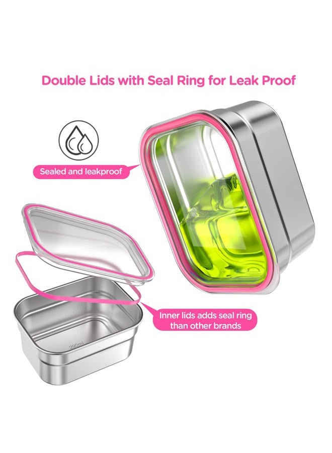 DaCool Stainless Steel Lunch Box Bento for Kids Adults Leakproof BPA-Free Metal Lunch Containers Tray 5-Compartment with Fork for Girls Food Snack Containers for School Outdoors, Pink - Image 2