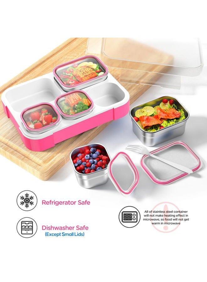 DaCool Stainless Steel Lunch Box Bento for Kids Adults Leakproof BPA-Free Metal Lunch Containers Tray 5-Compartment with Fork for Girls Food Snack Containers for School Outdoors, Pink - Image 4