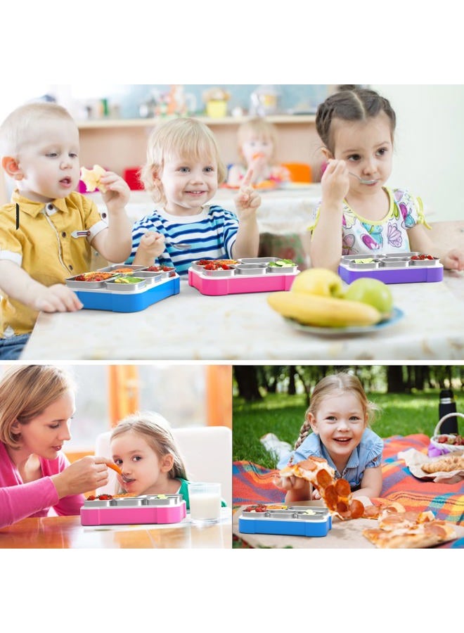 DaCool Stainless Steel Lunch Box Bento for Kids Adults Leakproof BPA-Free Metal Lunch Containers Tray 5-Compartment with Fork for Girls Food Snack Containers for School Outdoors, Pink - Image 3