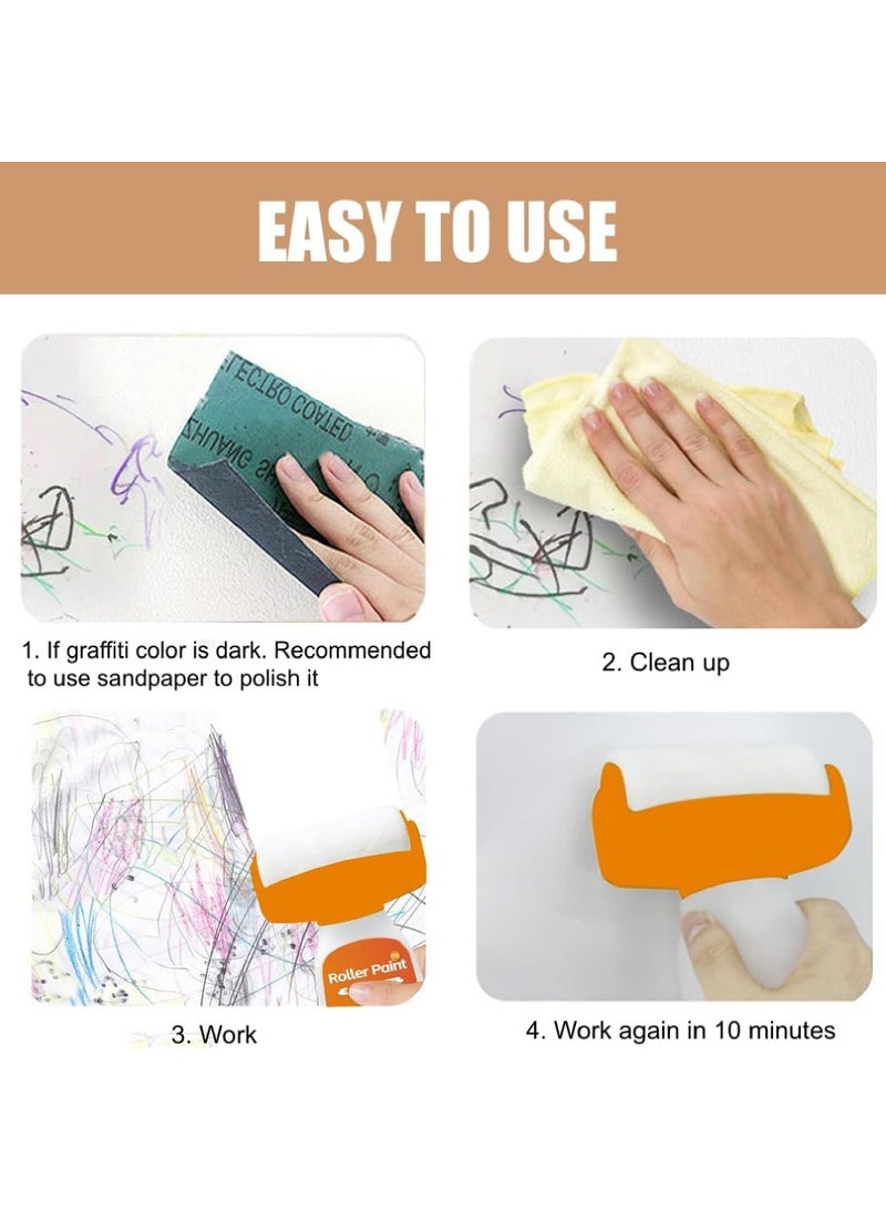 Rock Pow Roller Brush Wall Repair Tool, 2PCS Wall Repair Paint Roller Kit, Wall Roller Paint Brush for DIY Wall Repair with Latex Paint, Repair Graffiti, Stains, Footprints on The Wall (1000g,White) - Image 5