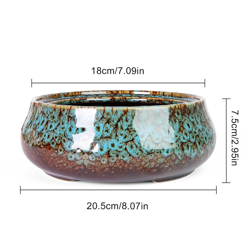 Artketty Succulent Pots - 8 Inch Plant Pot  Large Bonsai Pots With Drainage  Ceramic Planters For Indoor Outdoor Plants  Round Shallow Cactus Flower Plant Container Bowl Decorative Home Garden - Image 2