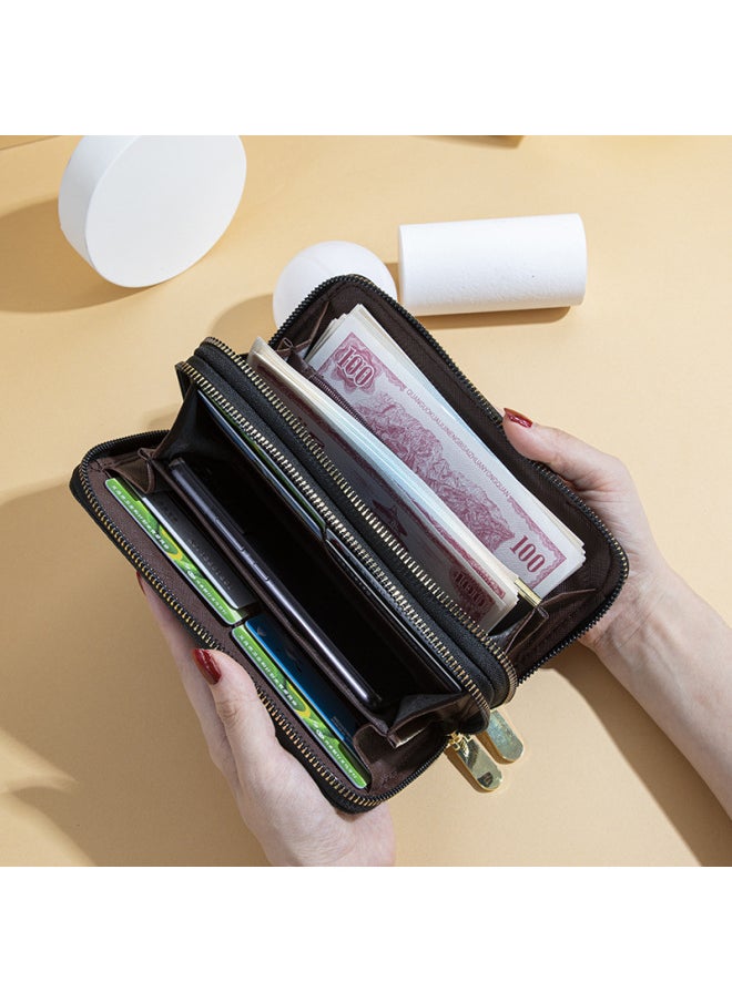 Generic - Women's Wallet Long Swan Thermoplastic Bronzing Wave Pattern Fashionable Large Capacity Double Zipper Clutch-Color:Pink - Image 1