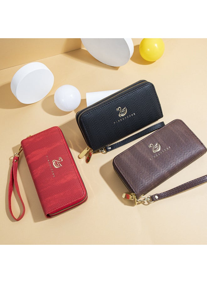 Generic - Women's Wallet Long Swan Thermoplastic Bronzing Wave Pattern Fashionable Large Capacity Double Zipper Clutch-Color:Pink - Image 1