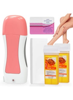 Roll On Wax Kit For Hair Removal Honey Wax Roller Waxing Kit For Sensitive Skin At Home Depilatory Soft Wax Warmer With 2 Cartridge Refill 10 Waxremoving Wipes And 100Pcs Wax Strips（Pink）