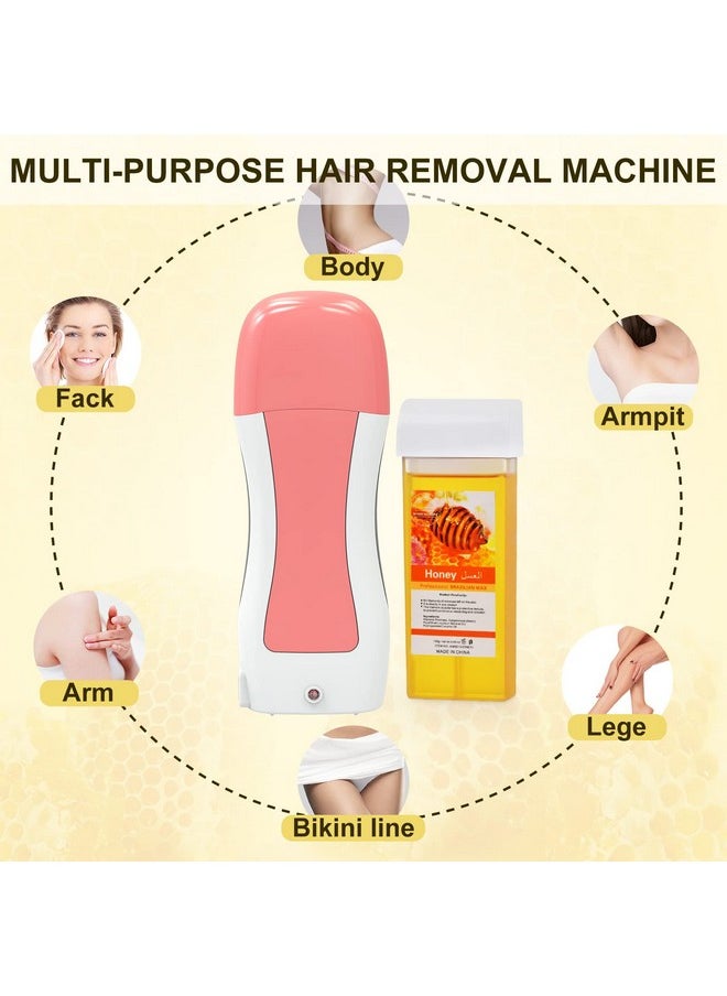 Demine - Roll On Wax Kit For Hair Removal Honey Wax Roller Waxing Kit For Sensitive Skin At Home Depilatory Soft Wax Warmer With 2 Cartridge Refill 10 Waxremoving Wipes And 100Pcs Wax Strips（Pink） - Image 1