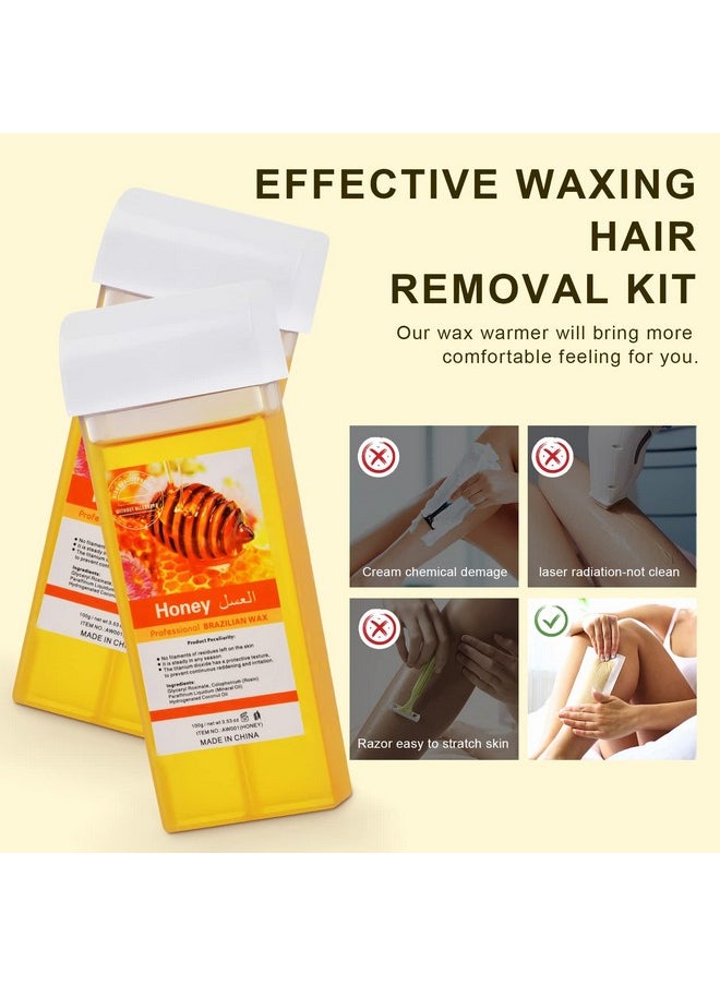 Demine - Roll On Wax Kit For Hair Removal Honey Wax Roller Waxing Kit For Sensitive Skin At Home Depilatory Soft Wax Warmer With 2 Cartridge Refill 10 Waxremoving Wipes And 100Pcs Wax Strips（Pink） - Image 1