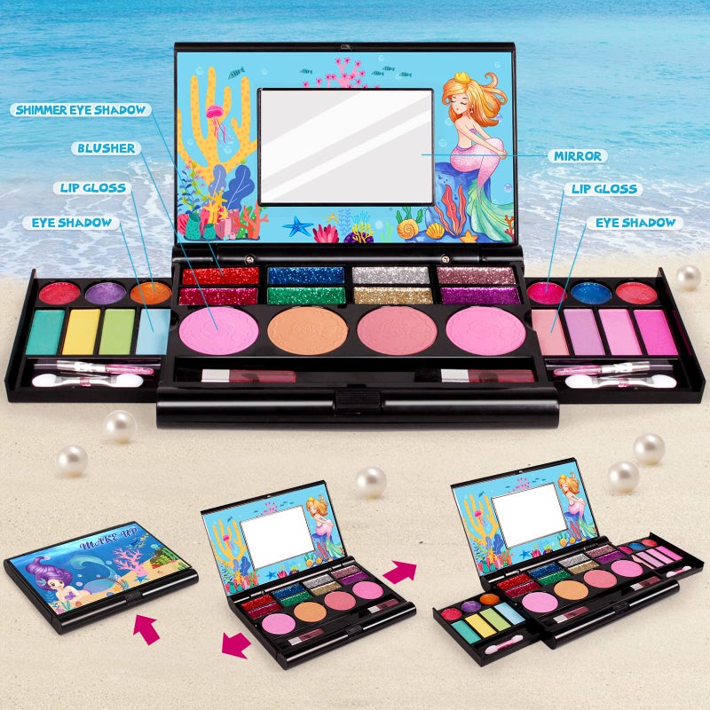 Tomons Kids Makeup Kit for Girl,Mermaid Makeup for Kids, Non-Toxic Make Up for Little Girls Gift Kids Child Toddler Toys for Age 3 4 5 6 7 8 10 Years Old Birthday - Image 2