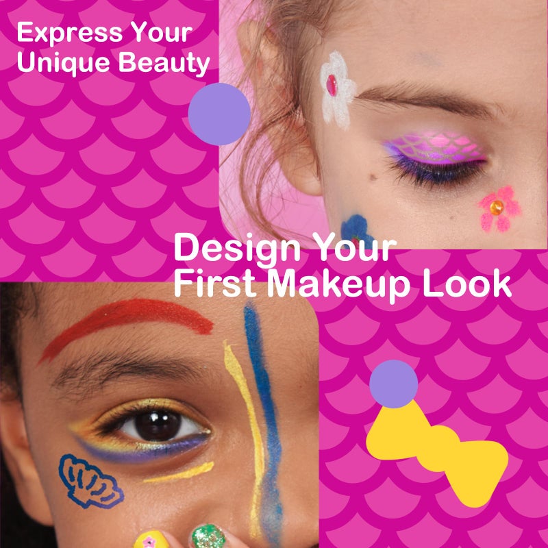 Tomons Kids Makeup Kit for Girl,Mermaid Makeup for Kids, Non-Toxic Make Up for Little Girls Gift Kids Child Toddler Toys for Age 3 4 5 6 7 8 10 Years Old Birthday - Image 3