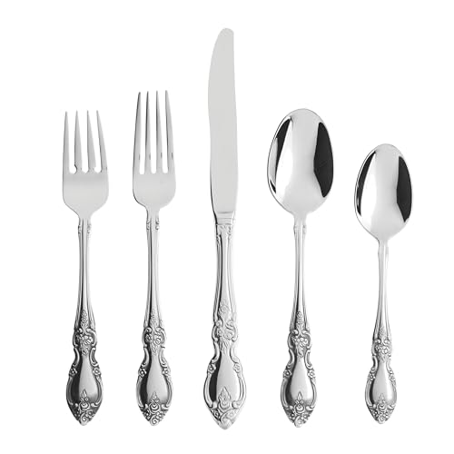 Oneida Silverware Set For 1, Louisiana 5-Piece Fine Flatware Set, Service For 1, 18/8 Stainless Steel, Mirror Finish, Knife Spoons and Forks, Dishwasher Safe, Tableware Utensils (Silver, 5 Pieces) - Image 1