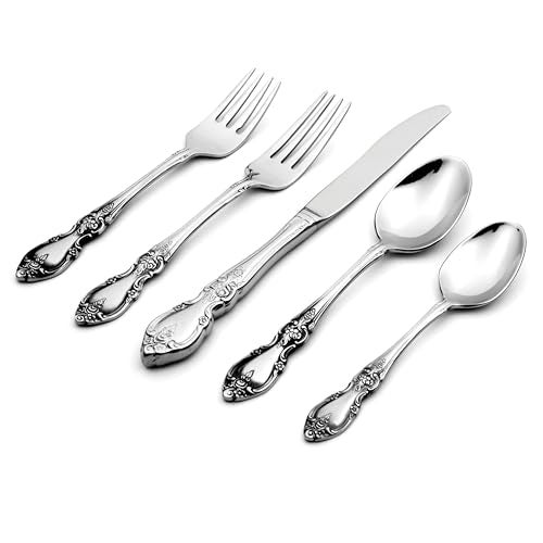 Oneida Silverware Set For 1, Louisiana 5-Piece Fine Flatware Set, Service For 1, 18/8 Stainless Steel, Mirror Finish, Knife Spoons and Forks, Dishwasher Safe, Tableware Utensils (Silver, 5 Pieces) - Image 2