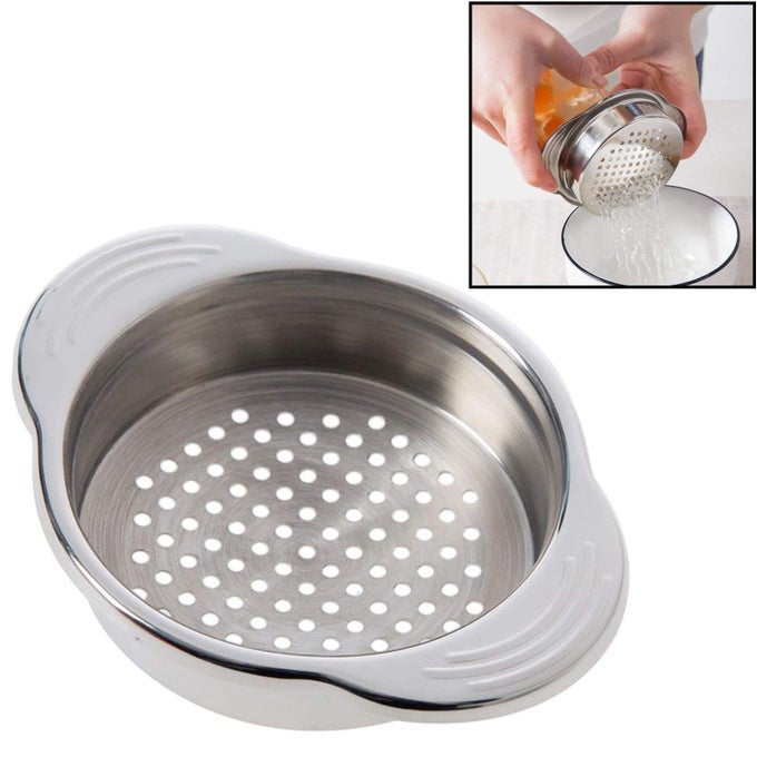 STAINLESS STEEL FOOD CAN STRAINER SIEVE TUNA PRESS LID OIL DRAINER REMOVER UNIQUE NOMESS DISHWASHER SAFE DESIGN
