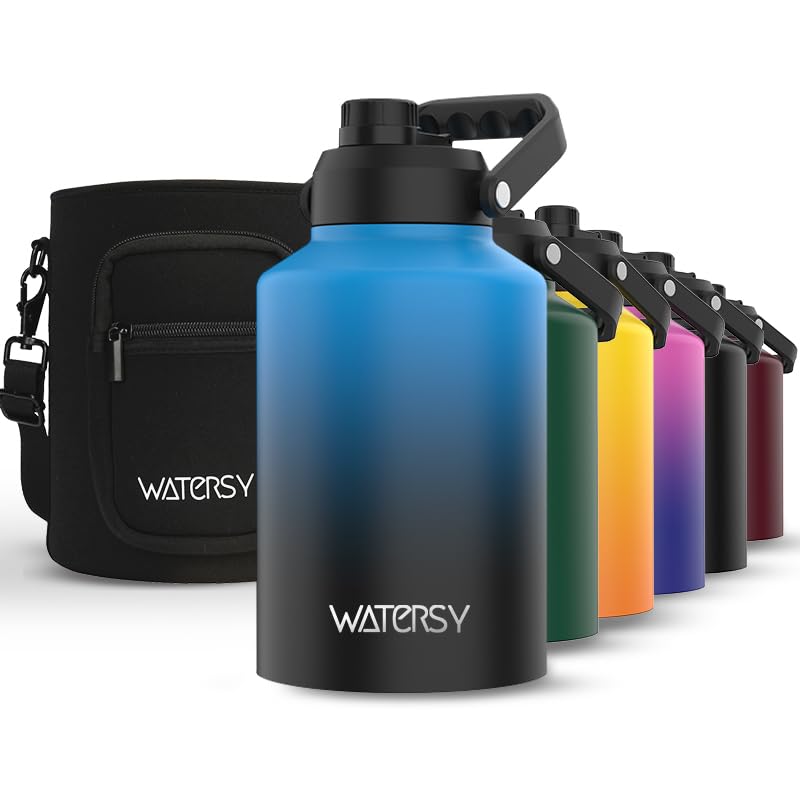 WATERSY 1 Gallon Water Bottle Insulated(Cold for 48 Hrs),BPA Free&Leak Proof,128oz Stainless Steel Water Jug,Big thermo,Large Water Bottle with Handle for Gym,Hiking,Camping&Travel,Gradient Blue - Image 1