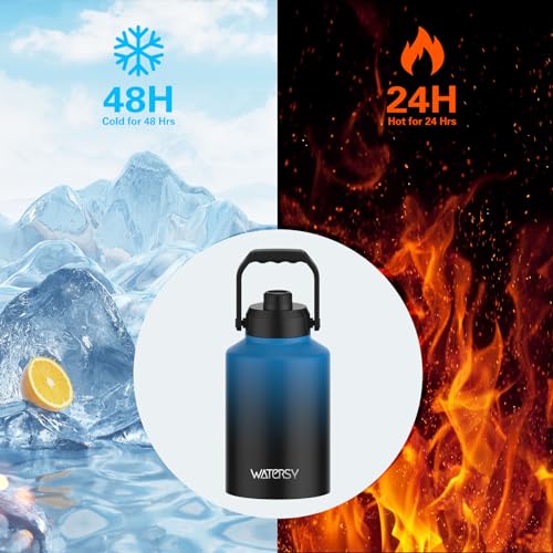 WATERSY 1 Gallon Water Bottle Insulated(Cold for 48 Hrs),BPA Free&Leak Proof,128oz Stainless Steel Water Jug,Big thermo,Large Water Bottle with Handle for Gym,Hiking,Camping&Travel,Gradient Blue - Image 2