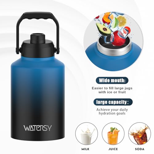 WATERSY 1 Gallon Water Bottle Insulated(Cold for 48 Hrs),BPA Free&Leak Proof,128oz Stainless Steel Water Jug,Big thermo,Large Water Bottle with Handle for Gym,Hiking,Camping&Travel,Gradient Blue - Image 5