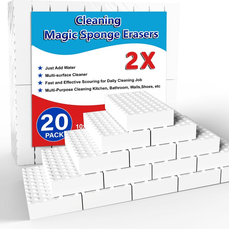 SmilinFit Magic Sponge Erasers, 20 Pack 2X Density Stronger Melamine Sponge Foam Pads, Multi-Functional Household Cleaning Supplies Cleaner for Kitchen, Bathroom, Bathtub, Sink, Wall Cleaner - Image 1