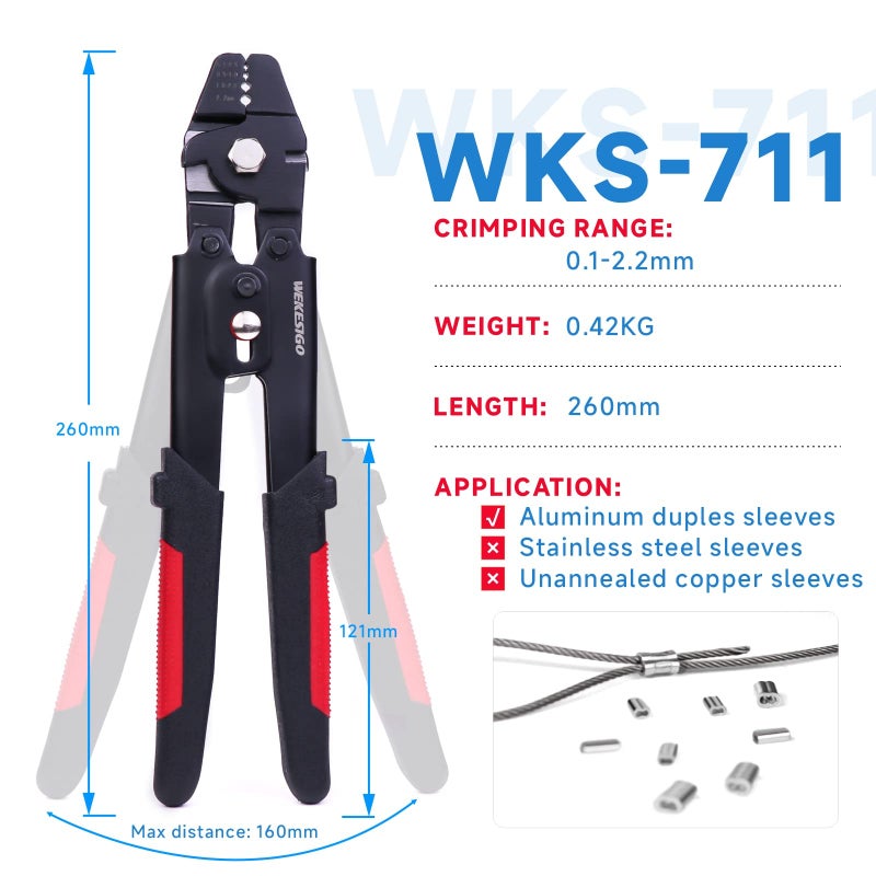 WEKESIGO Wire Rope Swager Wire Rope Swaging Tool for Crimping Fishing Lines Up To 2.2mm 3/32inch (WKS-711) - Image 3