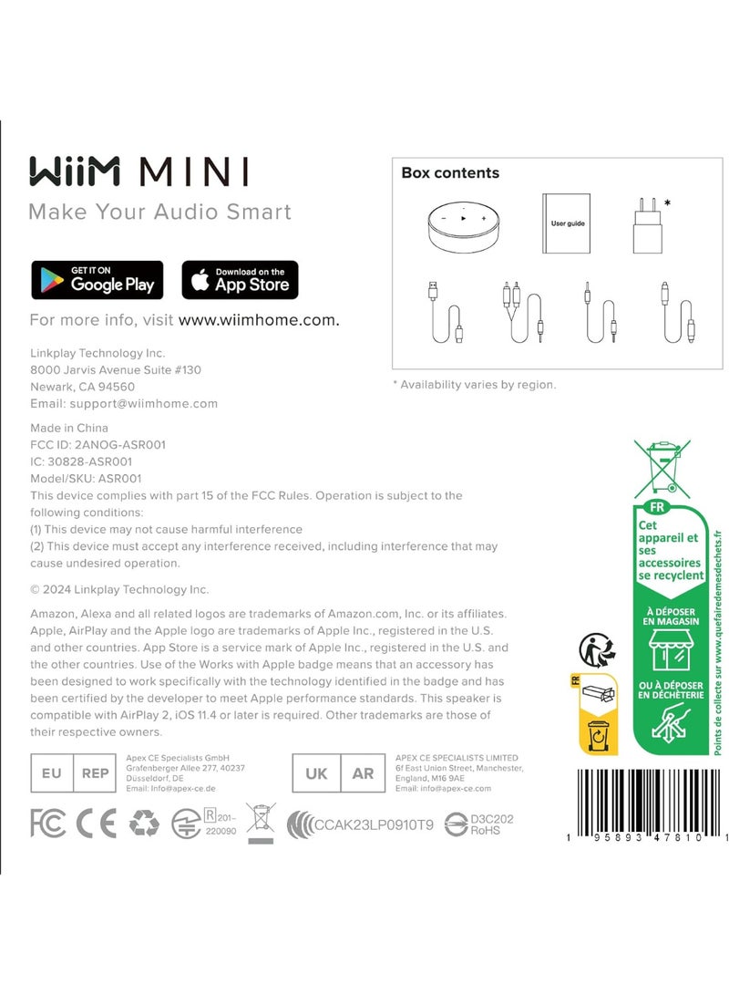 وييم جهاز بث الصوت اللاسلكي WiiM Mini AirPlay2، ستيريو متعدد الغرف، مضخم صوت مسبق، يعمل مع المساعدين الصوتيين Alexa وSiri، بث الصوت عالي الدقة من Spotify وAmazon Music والمزيد - Image 3