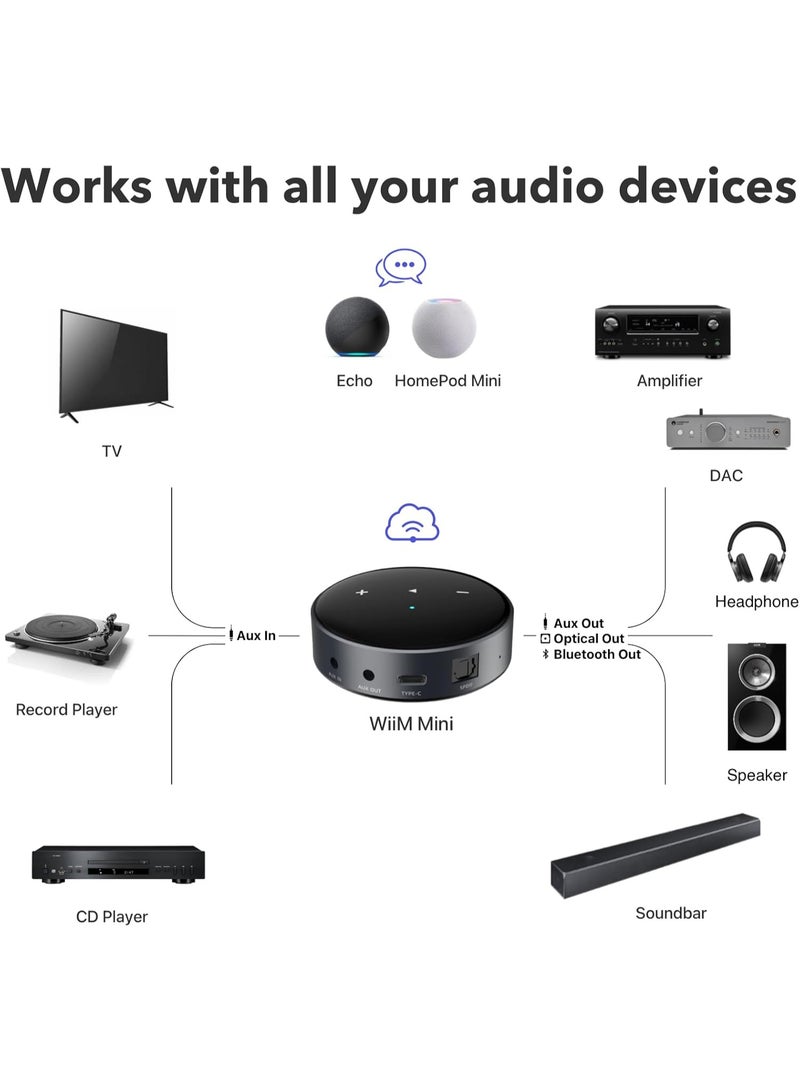 وييم جهاز بث الصوت اللاسلكي WiiM Mini AirPlay2، ستيريو متعدد الغرف، مضخم صوت مسبق، يعمل مع المساعدين الصوتيين Alexa وSiri، بث الصوت عالي الدقة من Spotify وAmazon Music والمزيد - Image 5