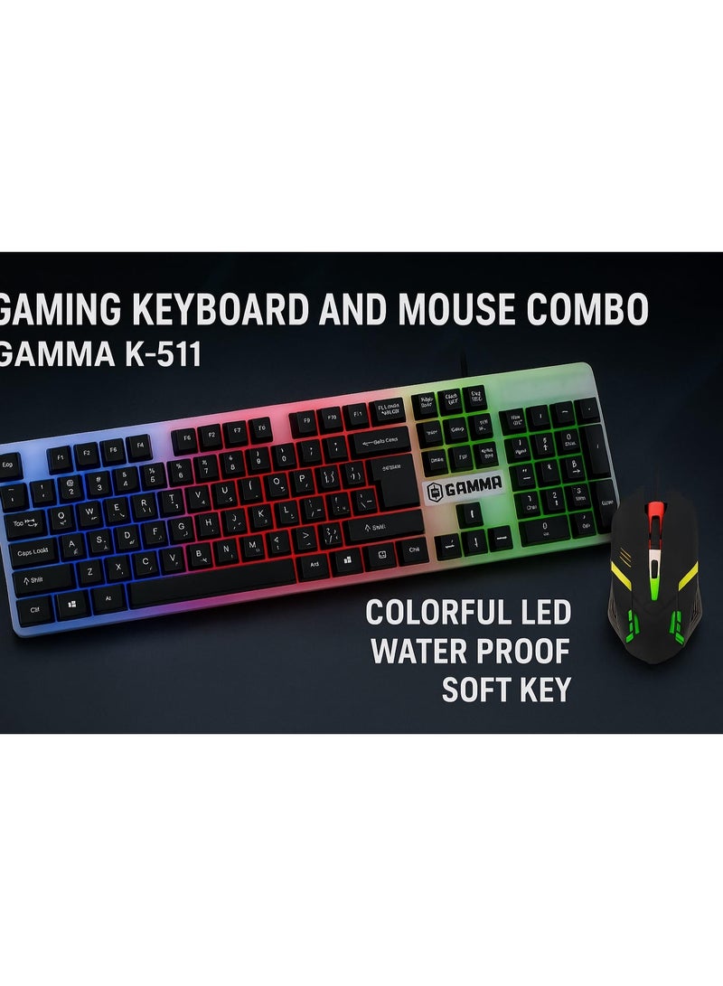 Gamma K-511 RGB Gaming Keyboard and Mouse Combo | Full-Size Keyboard with Rainbow Backlight | Soft Quiet Keys | High-Precision LED Gaming Mouse | USB Wired - Image 5