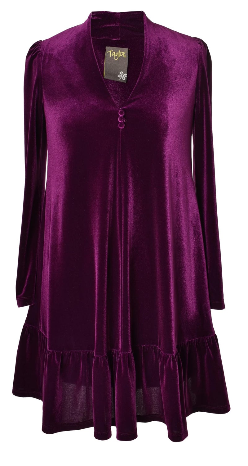 Taylor Women's Long Sleeve Baby Doll Dress, Velvet Purple