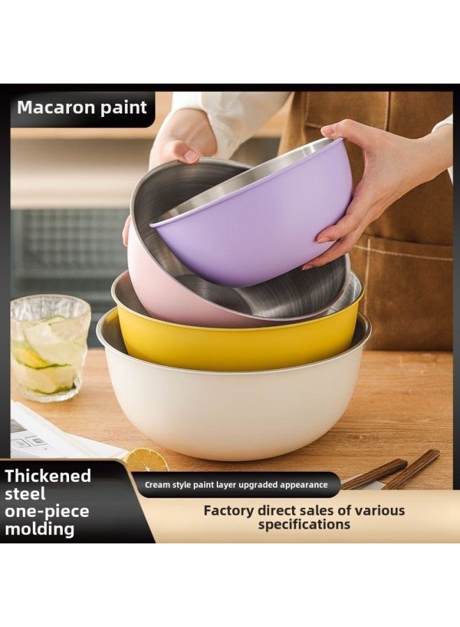 Colorful Stainless Steel Basin Food Grade And Basin Household Kitchen Non-stick Dough Kneading Basin Egg Baking Basin Special-Specifications:Milky White-Color:25cm - Image 2