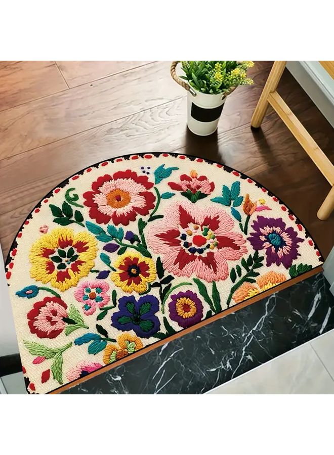 Colorful Floral Welcome Mat 23.62 X 35.43 Inch Dense Short Pile Lightweight Washable - Image 1