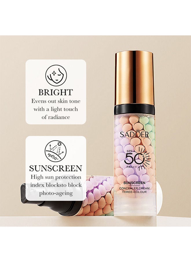 Isolation Cream Invisible Pore, Sunscreen lotion SPF50, Makeup Primer for Mature Skin, Three Color Contour Isolation Cream, Color Corrector, Cover Acne Marks, Oil Control Moisturizing 40g