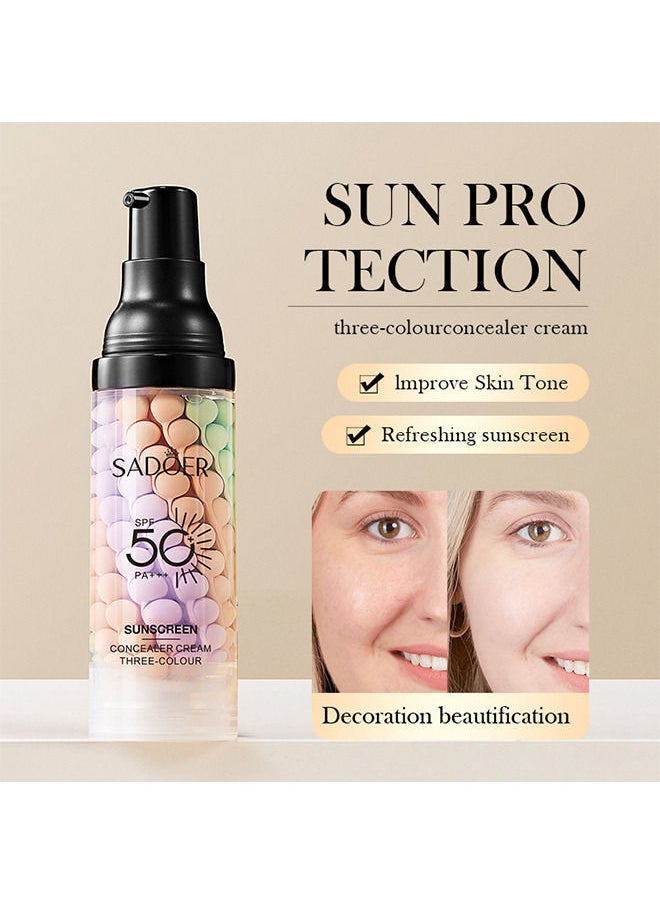 Isolation Cream Invisible Pore, Sunscreen lotion SPF50, Makeup Primer for Mature Skin, Three Color Contour Isolation Cream, Color Corrector, Cover Acne Marks, Oil Control Moisturizing 40g