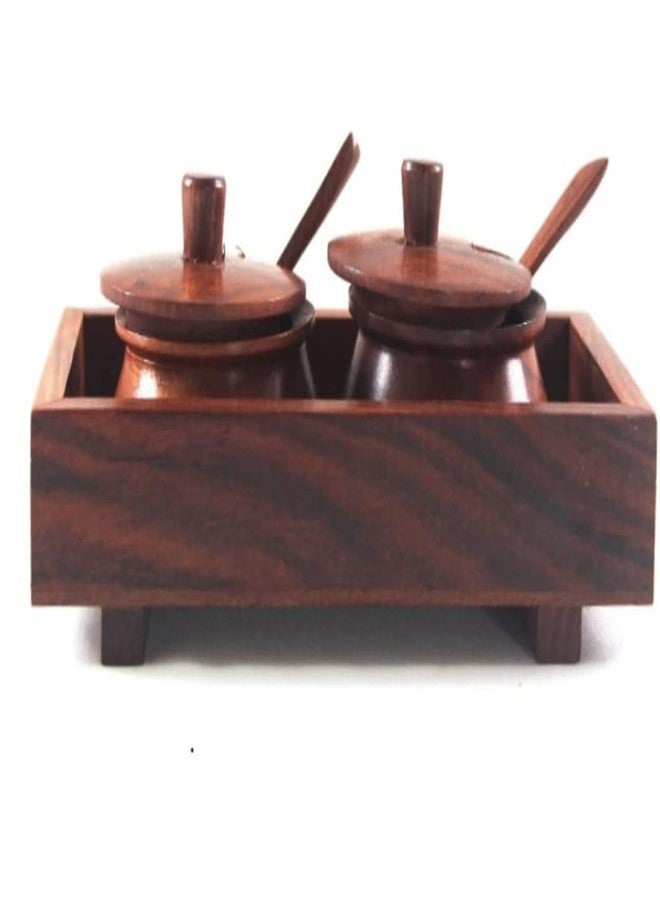 Giftoshopee Wooden Jars Mukhwas Container Multipurpose Tray Set for Supari Saunf and Masala Box Container Set of 2 Box with Tray and Spoon