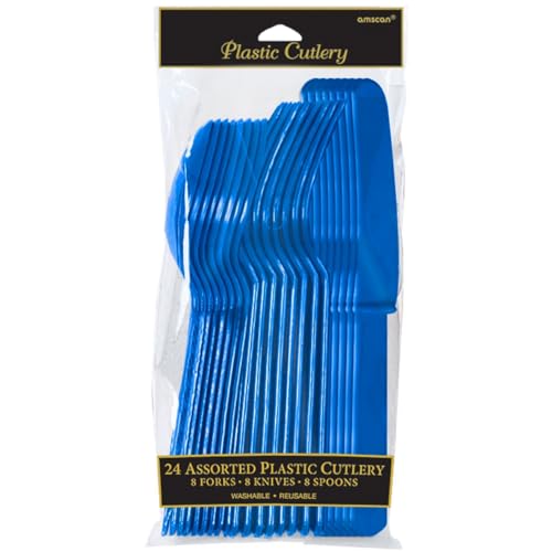 Amscan Assorted Bright Royal Blue Plastic Cutlery (Pack of 24) - Elegant, Durable & Disposable Party Supplies for Every Occasion - Image 2
