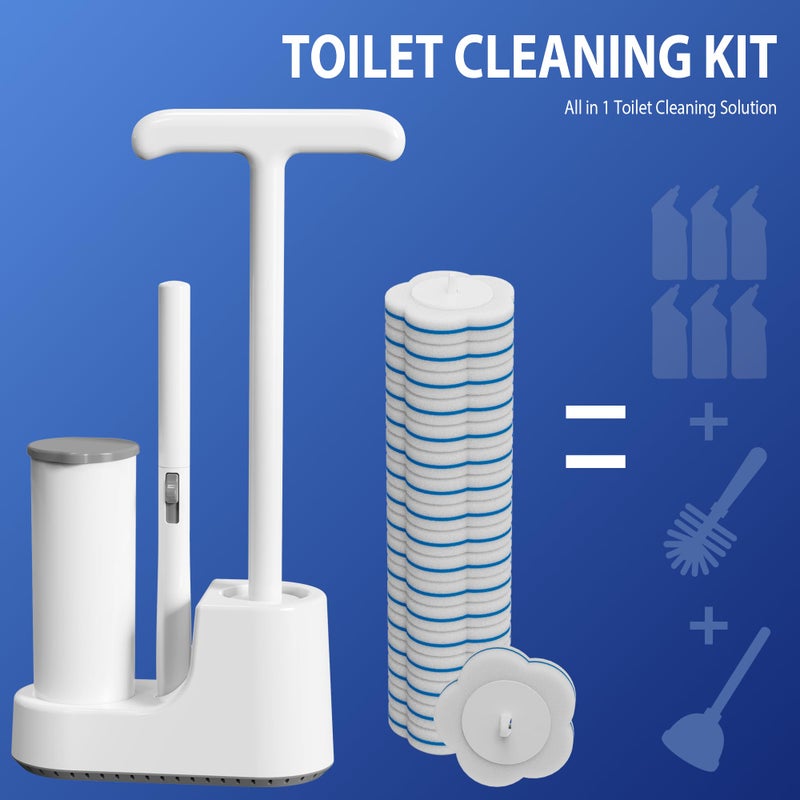 Cinola Disposable Toilet Brush and Plunger Set, Dual Handdle Toilet Plunger, All-in-1 Bathroom Cleaning Kit with 18PCS Refills, Toilet Cleaning Stick and Ventilated Holder (White) - Image 5